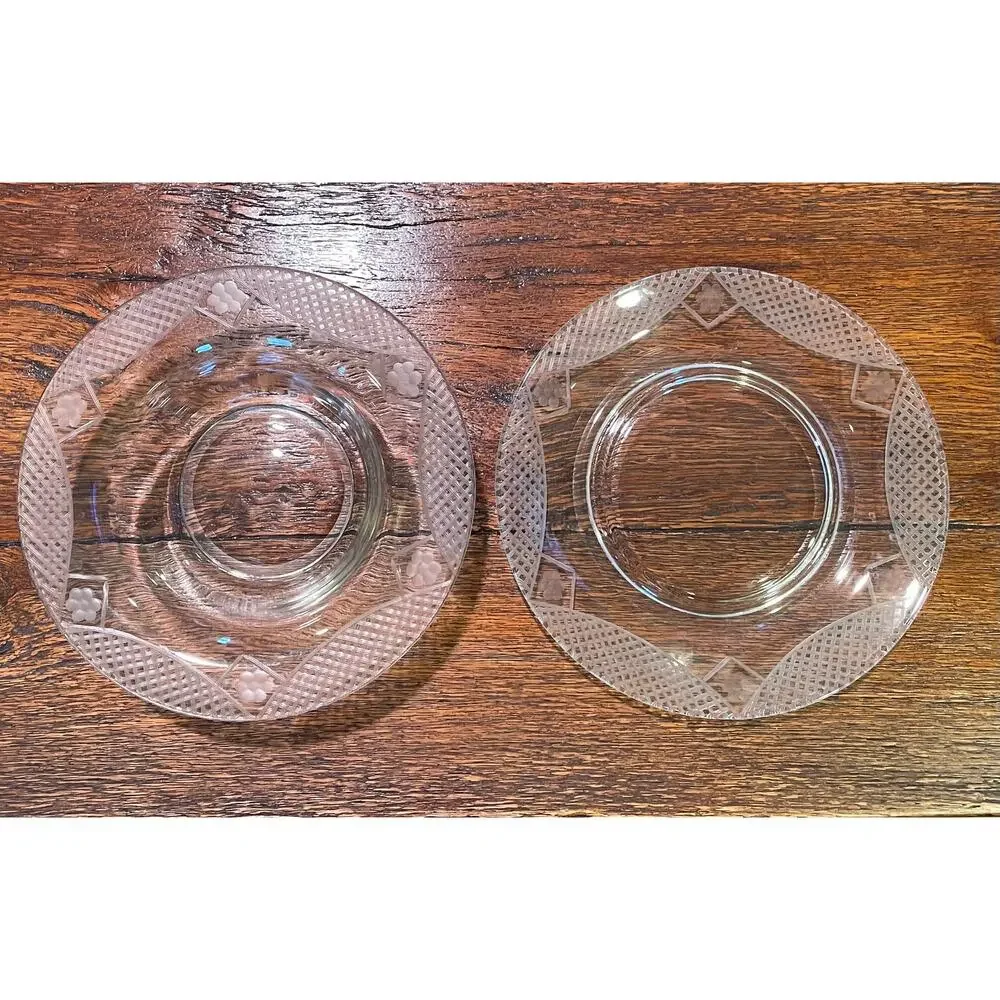 Vintage Floral Etched Clear Glass Plate & Bowl